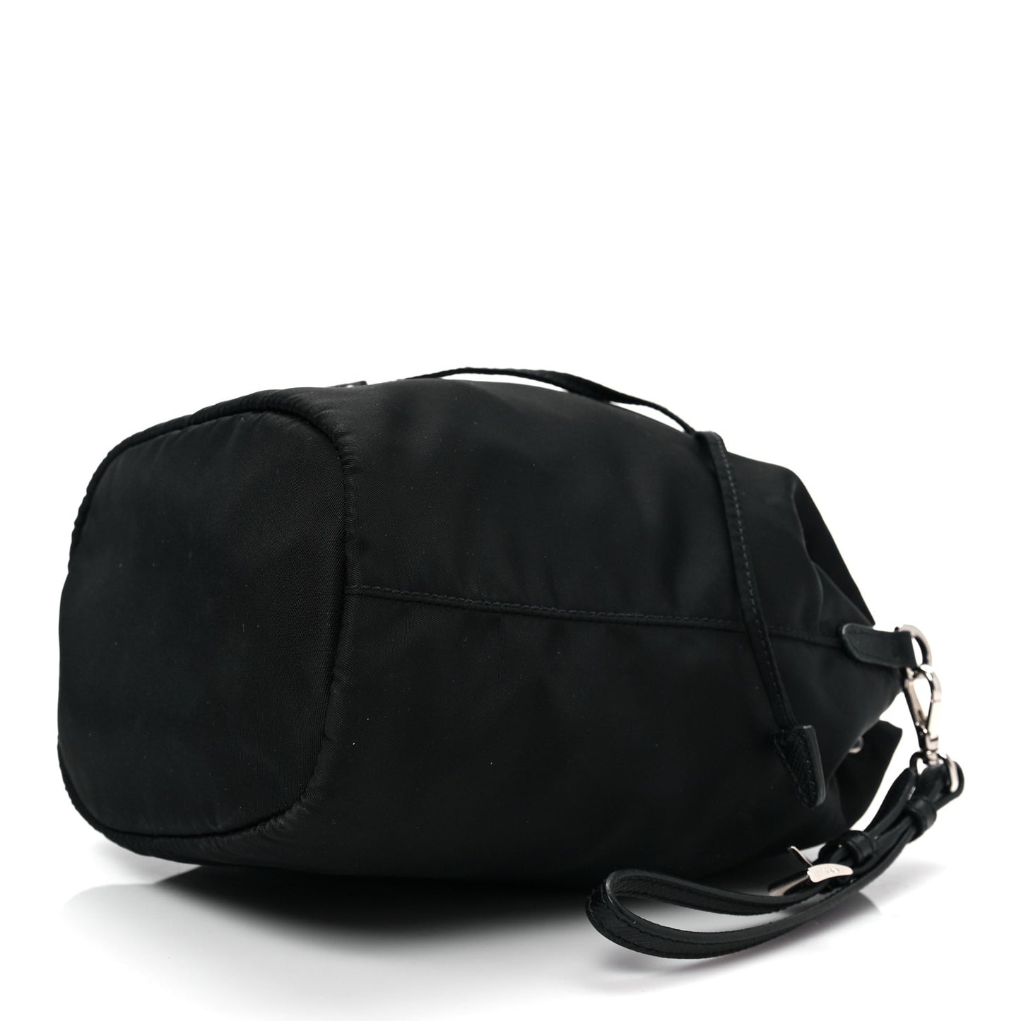 Saffiano Tessuto Nylon Vela Bucket Wristlet Black