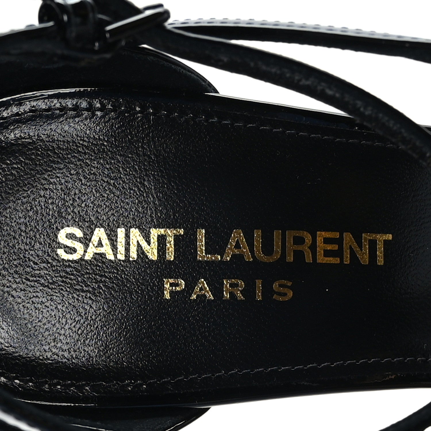 Saint Laurent Patent Cassandra 100 Ankle Strap Sandals 39 Black Gold 7 of 7