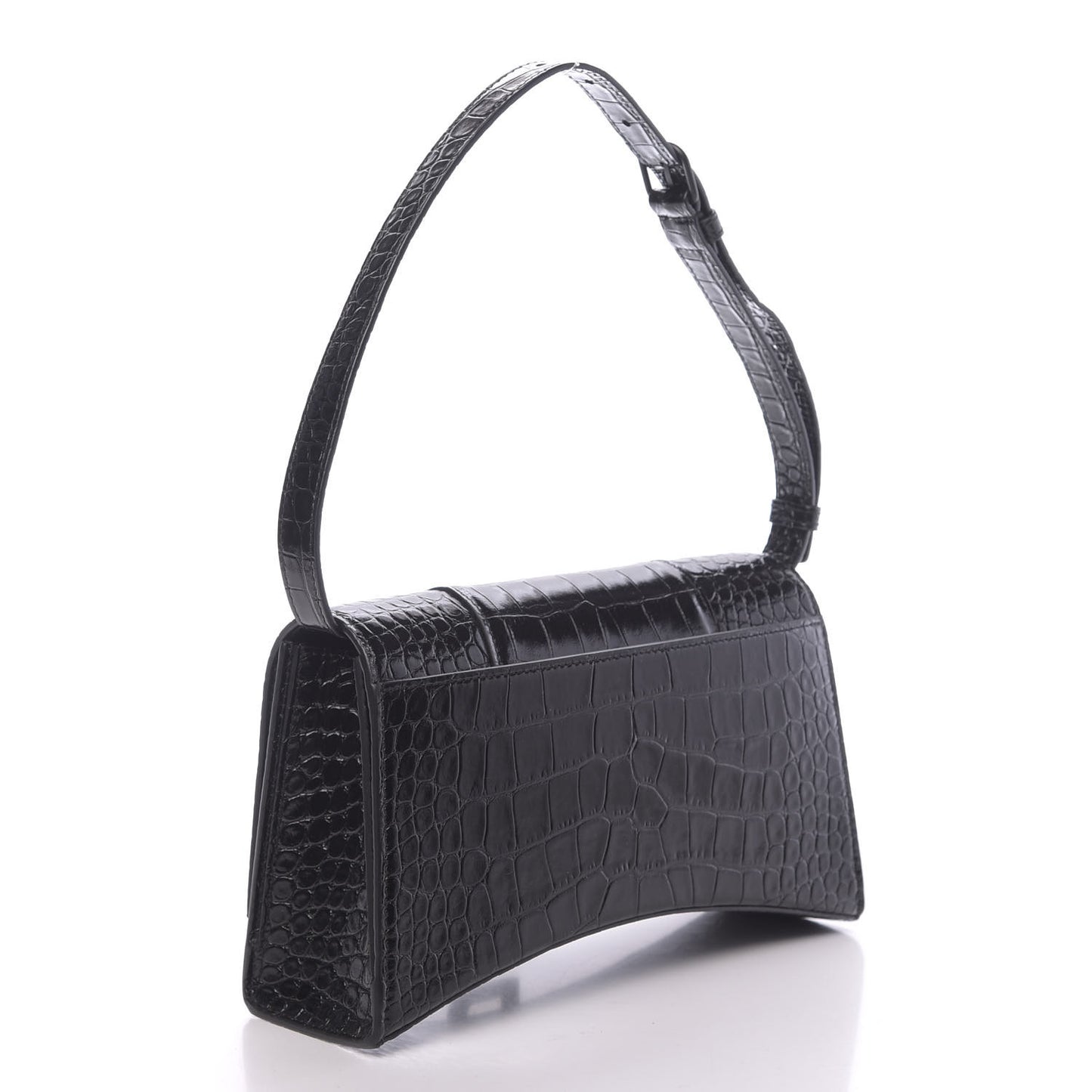 Shiny Calfskin Monochrome Crocodile Embossed Small Hourglass Sling Shoulder Bag Black