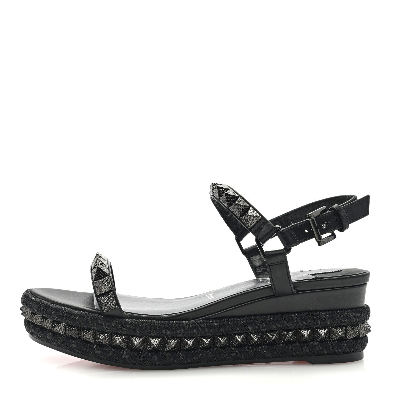 Christian Louboutin Kid Laminato Satin Pyraclou 60 Platform Sandals 38 Black 1 of 7