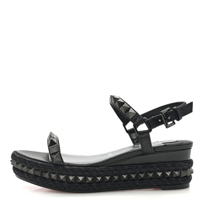Christian Louboutin Kid Laminato Satin Pyraclou 60 Platform Sandals 38 Black 1 of 7