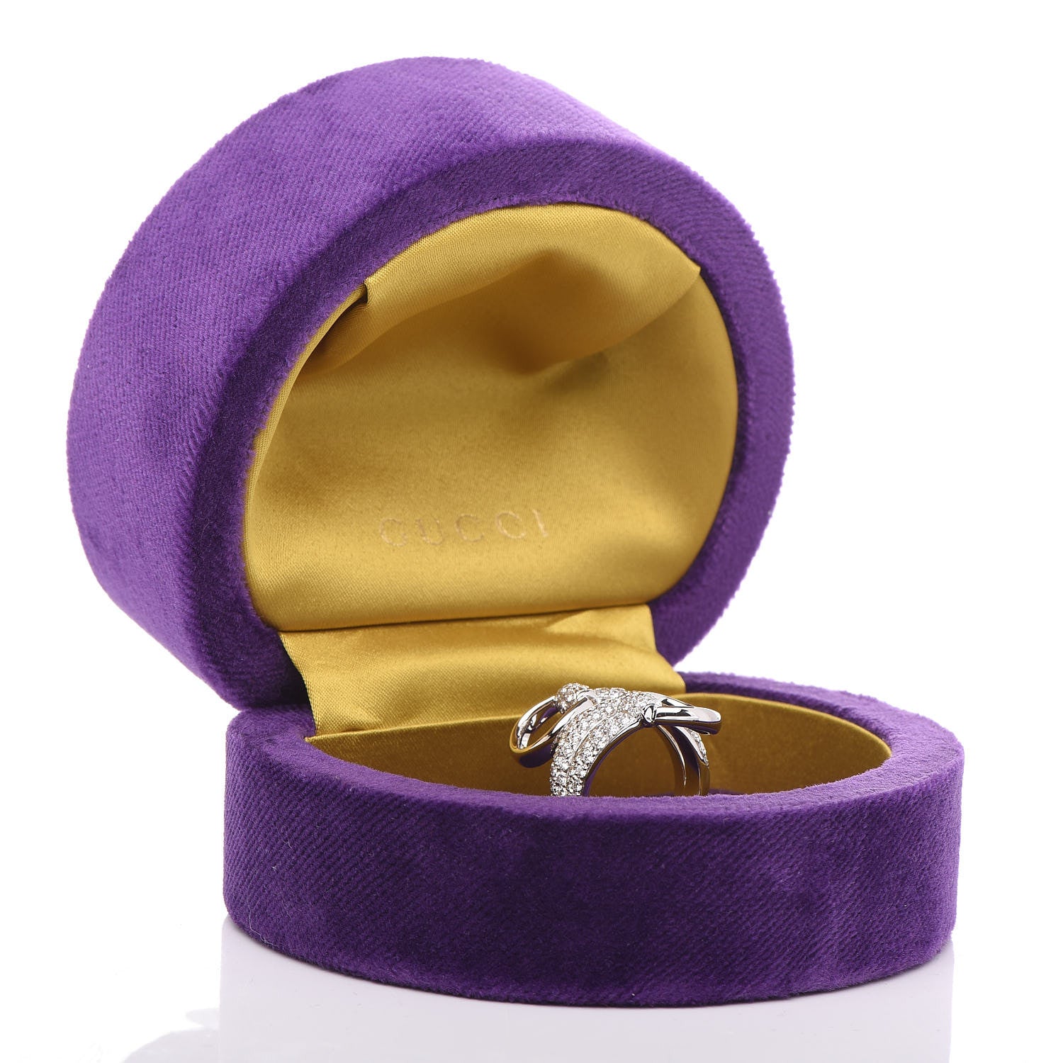 Gucci 18K White Gold Diamond Pave Horsebit Ring 52 6 7 of 7