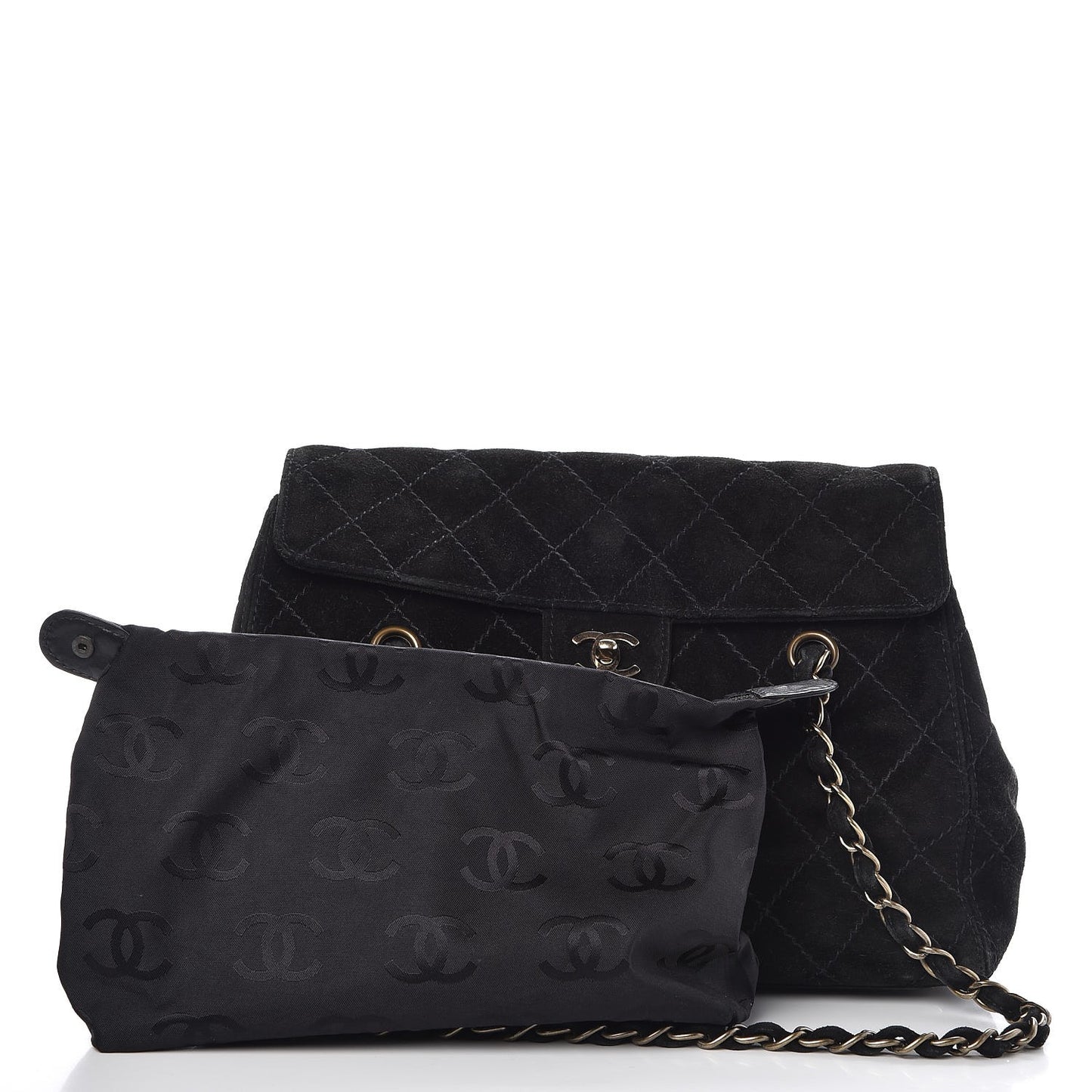 Suede Stitched Single Flap Black