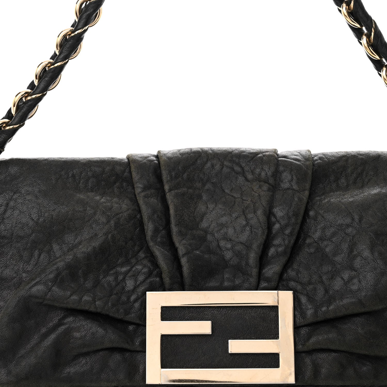 Fendi Crinkled Lambskin Mia Shoulder Flap Black 8 of 11