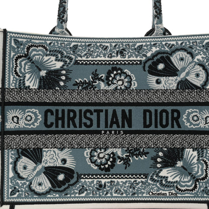 Christian Dior Canvas Butterfly Bandana Embroidered Medium Book Tote Black White 8 of 15