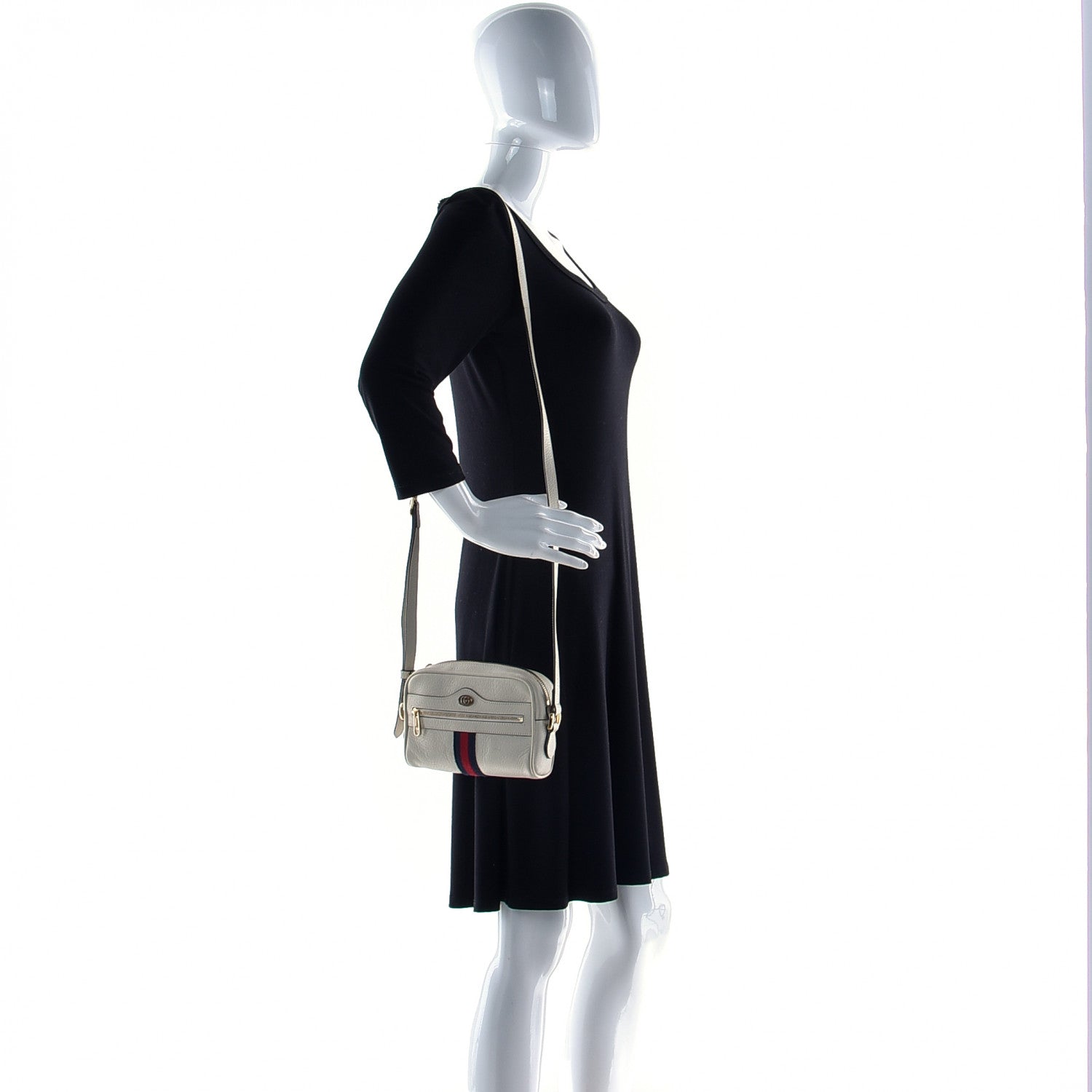 Gucci Textured Dollar Calfskin Web Mini Ophidia Shoulder Bag Mystic White 3 of 12