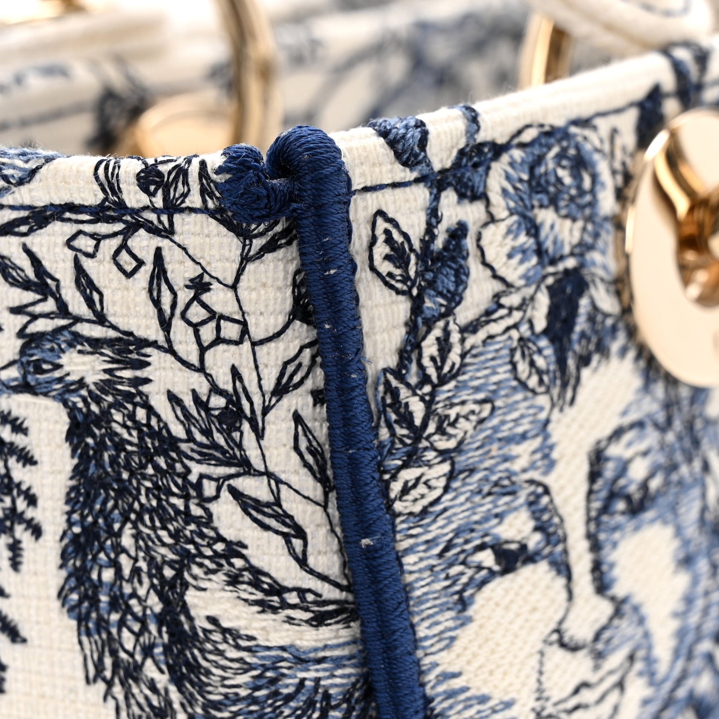 Canvas Embroidered Toile De Jouy Soleil Medium Lady D-Lite Blue