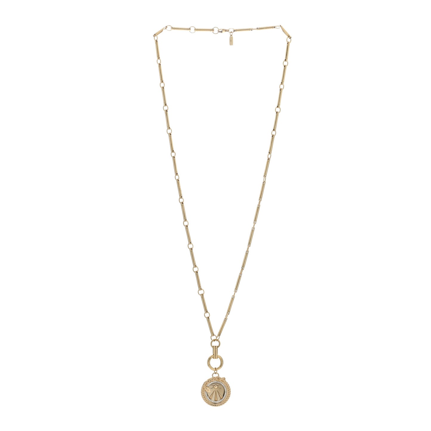 18K Yellow Gold Diamond Mind Body and Soul Wholeness Large Medallion Link Chain Necklace