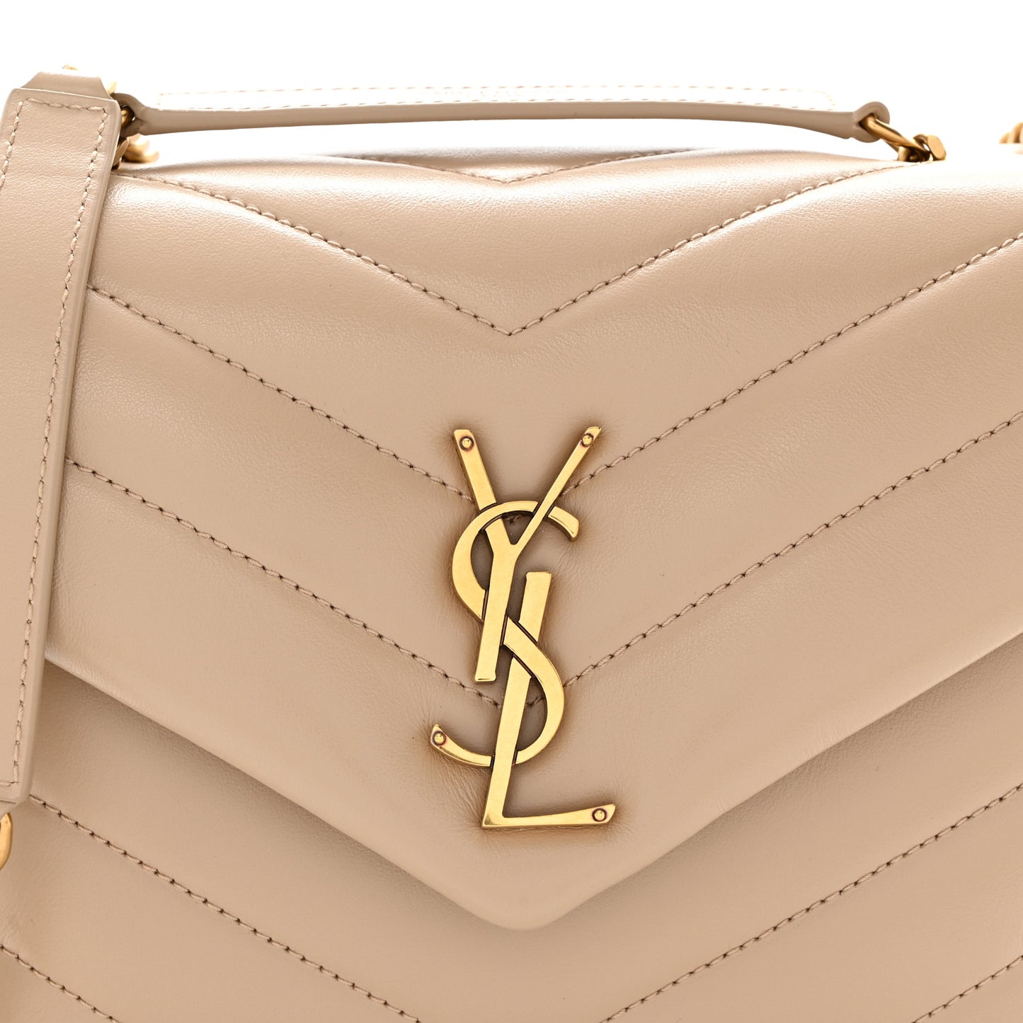 Calfskin Y Quilted Monogram Small Loulou Chain Satchel Dark Beige