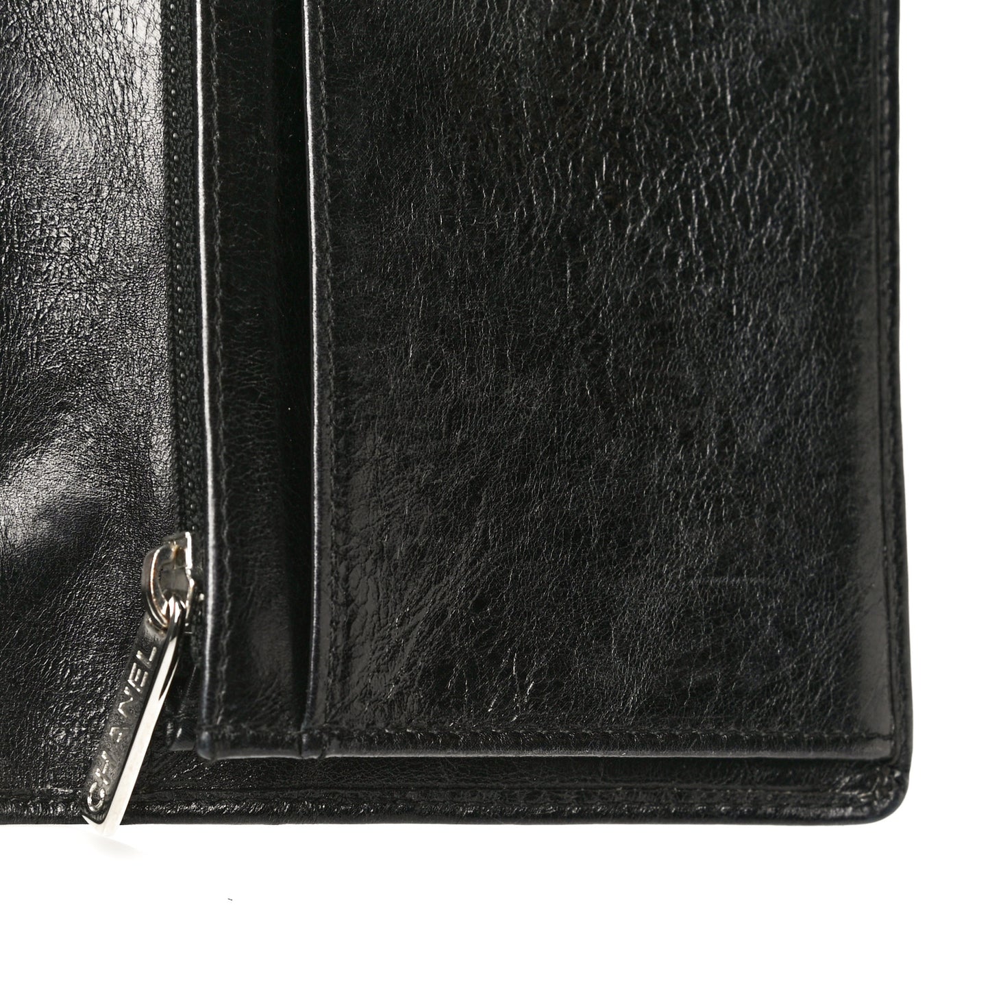 Aged Calfskin Quilted Cambon Yen Wallet Black