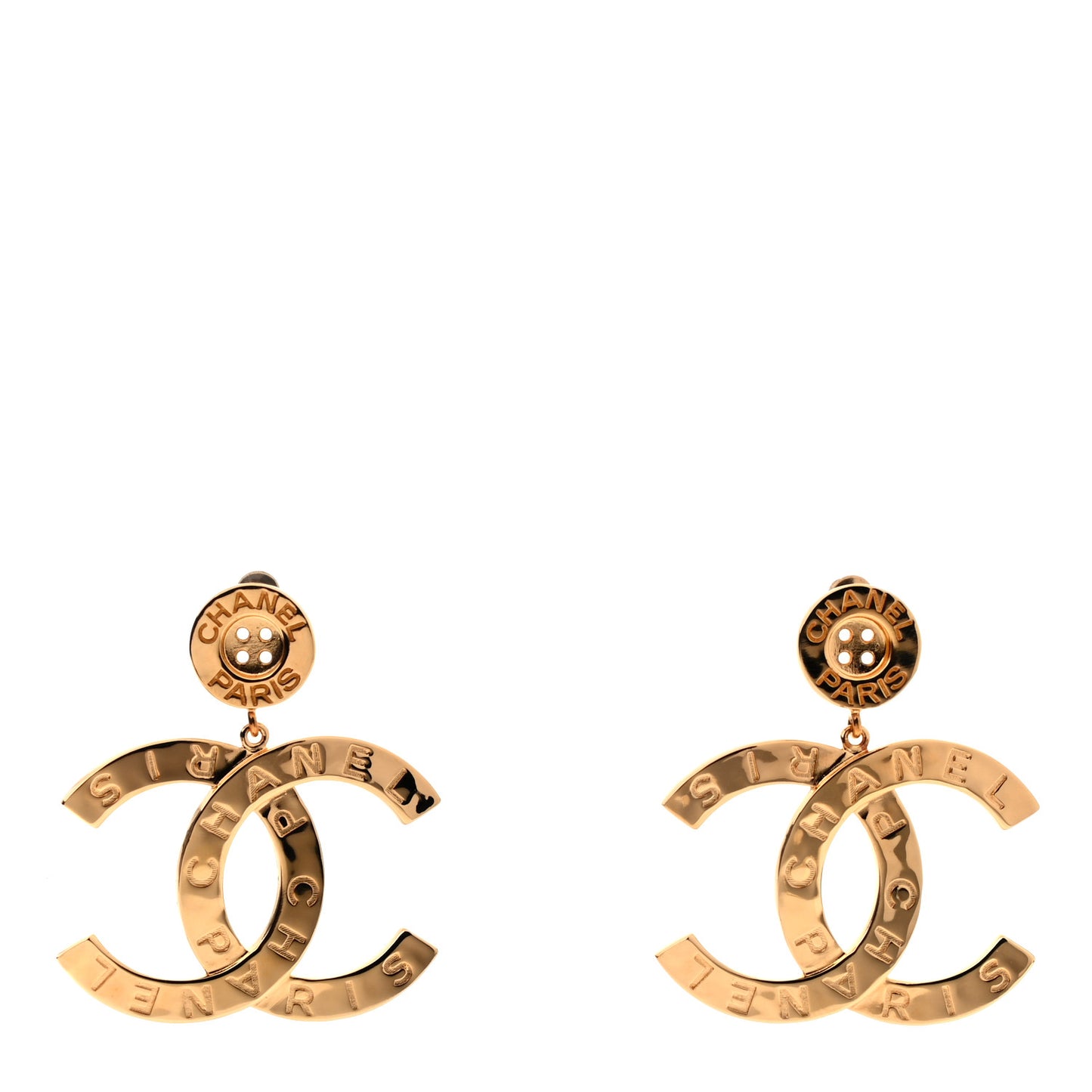 Metal Large Paris Button Earrings Gold
