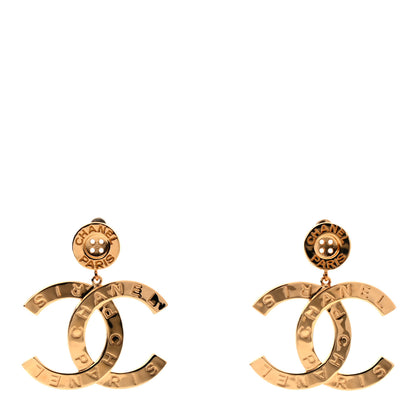 Chanel Metal Large Paris Button Earrings Gold 1 of 3