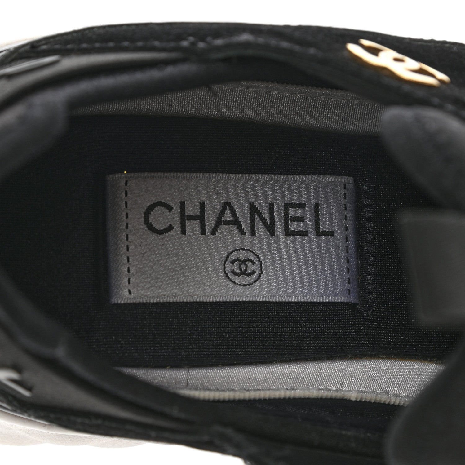 Chanel Fabric Calfskin Suede CC Sneakers 37.5 Black 7 of 13