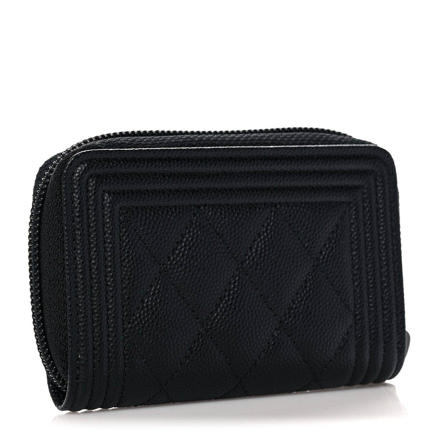 Caviar Quilted Boy Zip Around Coin Purse Wallet Black