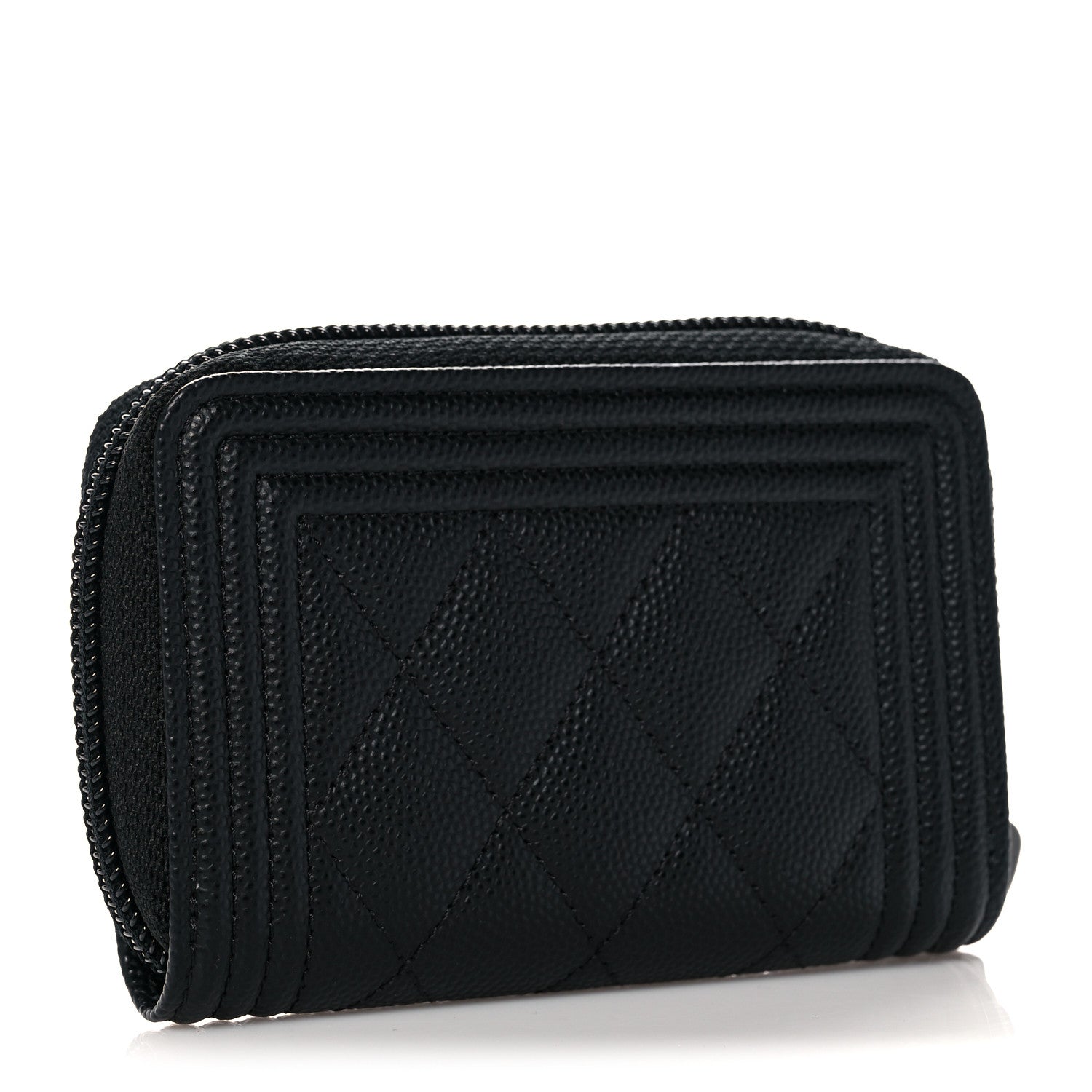 Chanel Caviar Quilted Boy Zip Around Coin Purse Wallet Black 3 of 8