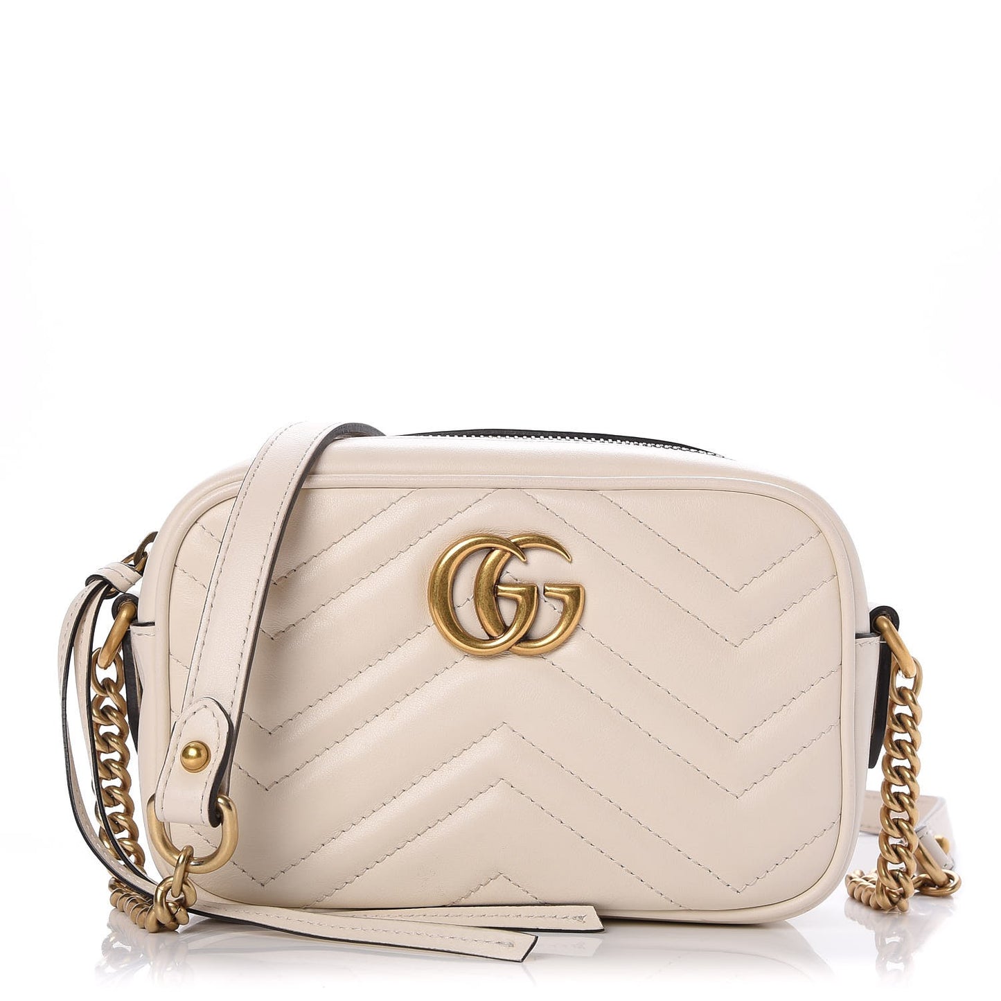 Calfskin Matelasse Mini GG Marmont Chain Shoulder Bag White