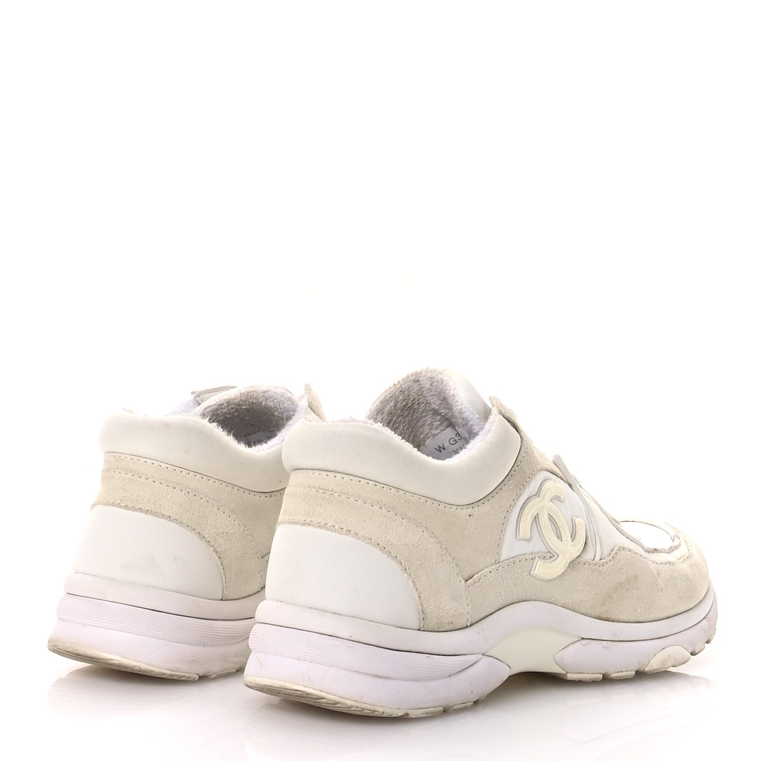 Chanel Suede Calfskin Fabric CC Sneakers 36.5 White 5 of 9