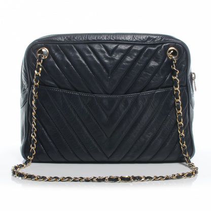 Chanel Lambskin Chevron Quilted Camera Case Navy 1 of 7