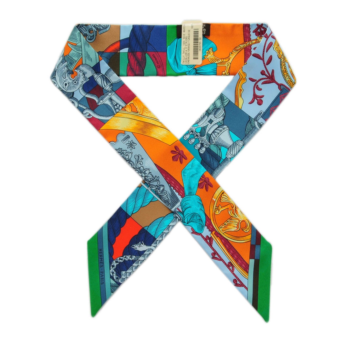 Silk Cavalleria D'Etriers Twilly Emeraude Orange Turquoise