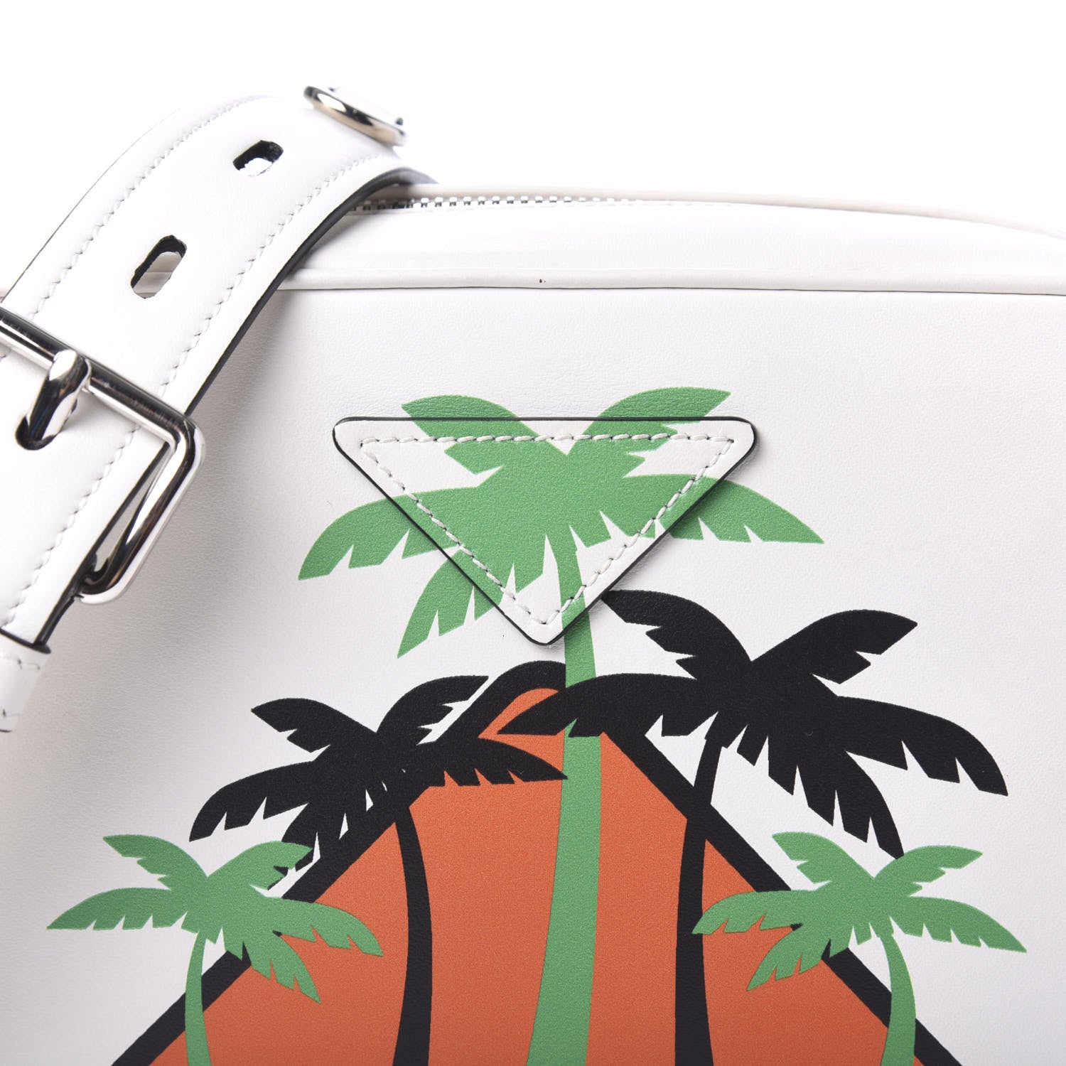 Prada City Calf Palm Tree Print Camera Bag White Papaya 9 of 9