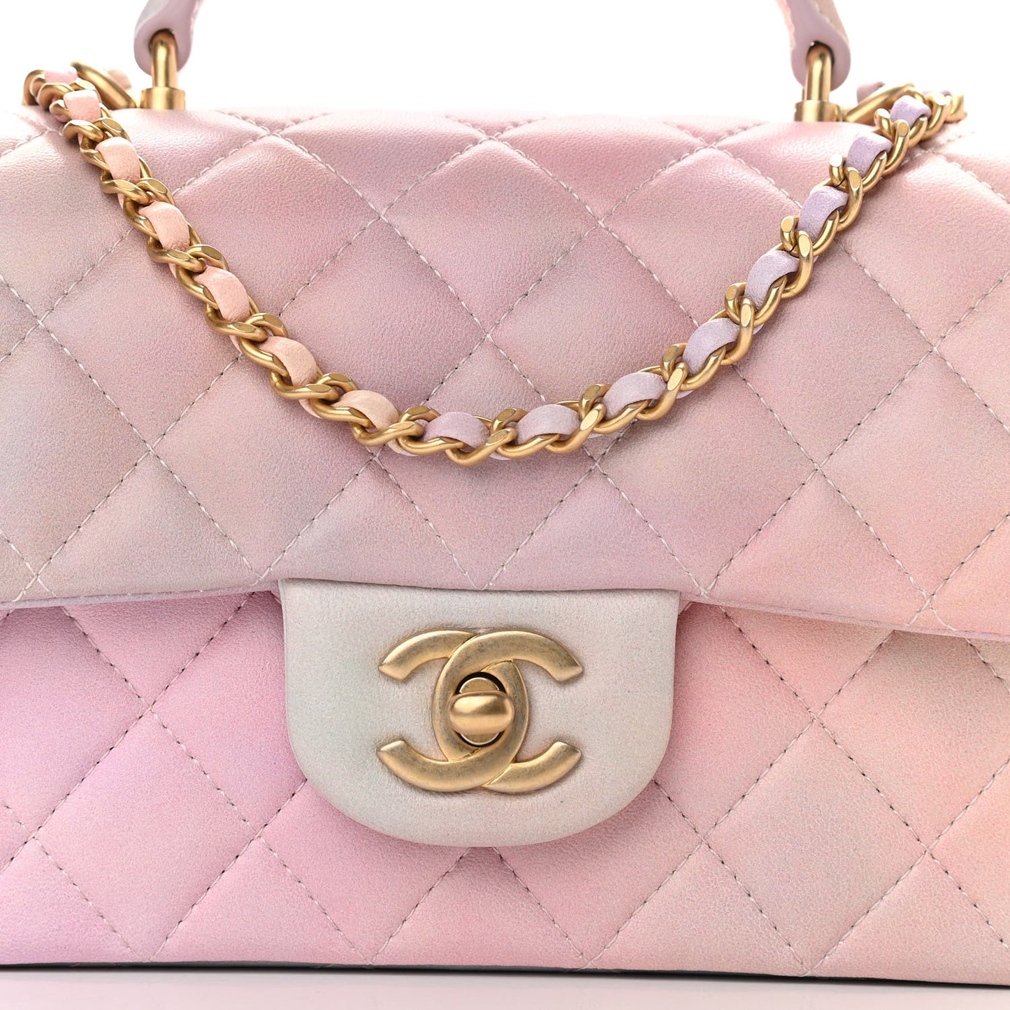 Lambskin Quilted Ombre Mini Top Handle Rectangular Flap Pink Multicolor
