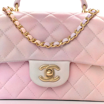 Chanel Lambskin Quilted Ombre Mini Top Handle Rectangular Flap Pink Multicolor 10 of 10