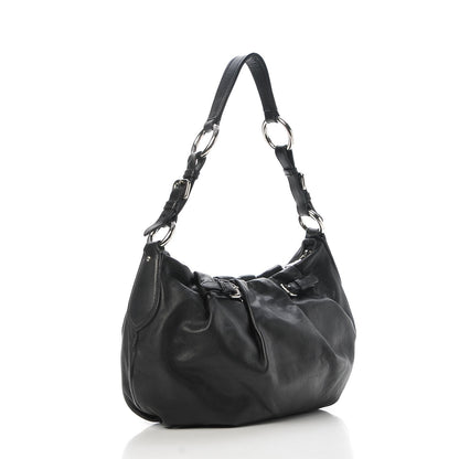 Prada Soft Calf Pleated Hobo Black 4 of 9