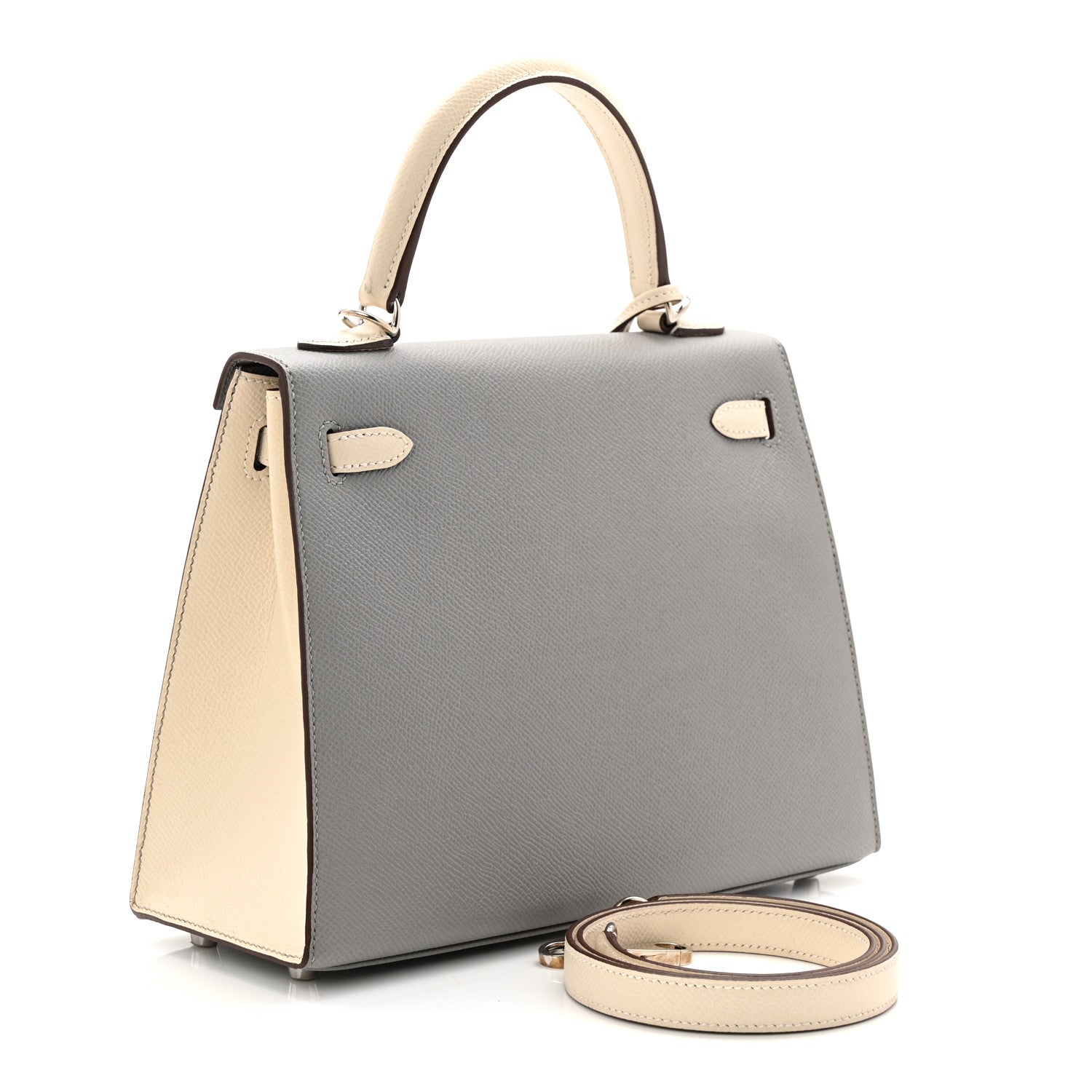 Hermes Epsom Bi-Color Horseshoe Kelly Sellier 25 Gris Mouette Craie 3 of 10
