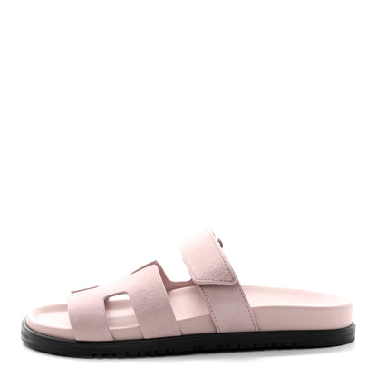Hermes Suede Goatskin Womens Chypre Sandals 38 Rose Porcelaine 1 of 9