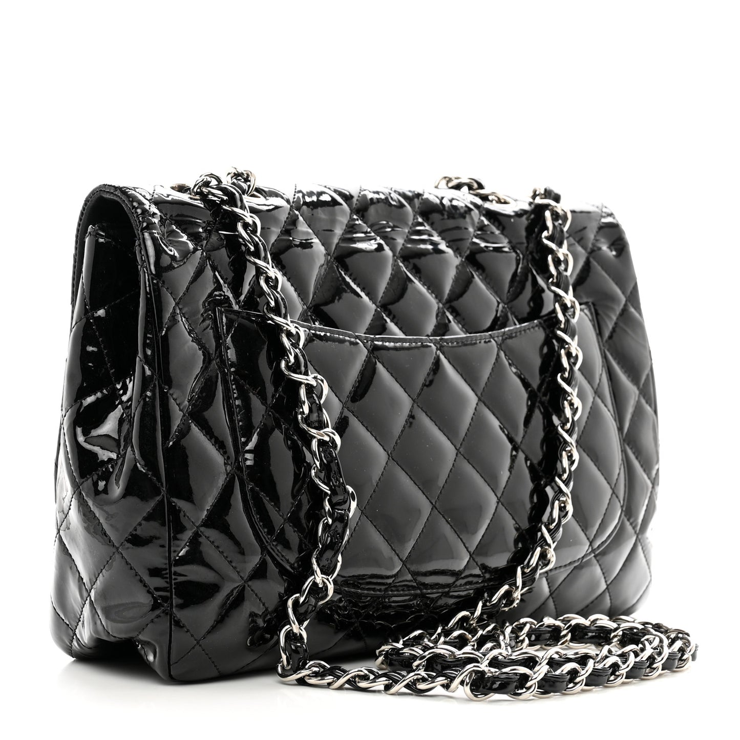 Patent Quilted Jumbo Single Flap Black