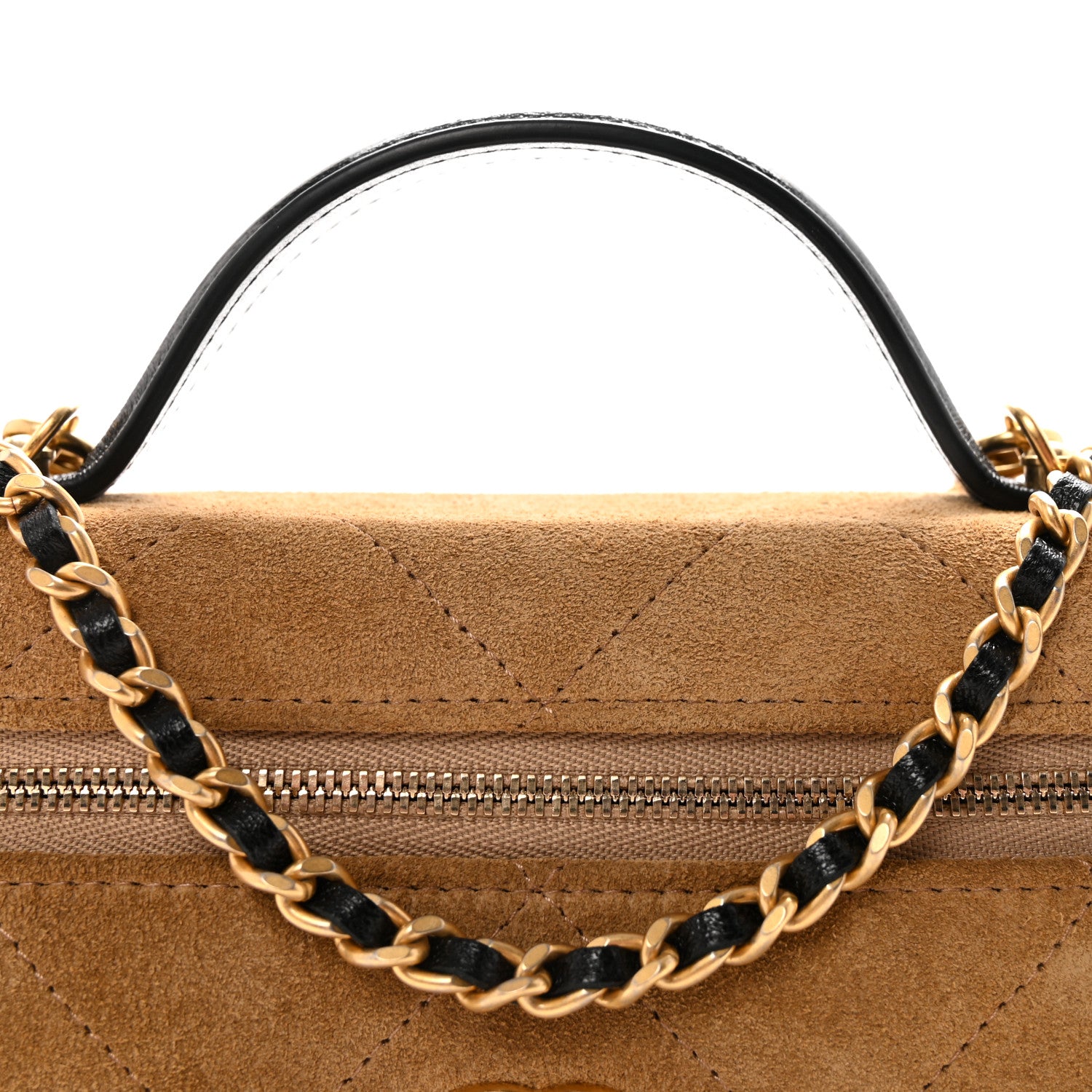 Chanel Suede Calfskin Shiny Lambskin Quilted Top Handle Slim Vanity Case With Chain Beige Black 7 of 10