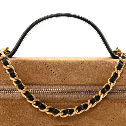 Chanel Suede Calfskin Shiny Lambskin Quilted Top Handle Slim Vanity Case With Chain Beige Black 7 of 10