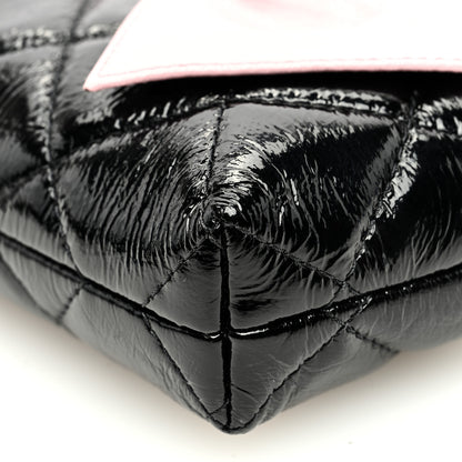 Chanel Patent Crumpled Lambskin Quilted Clutch With Chain Black Pink 10 of 10