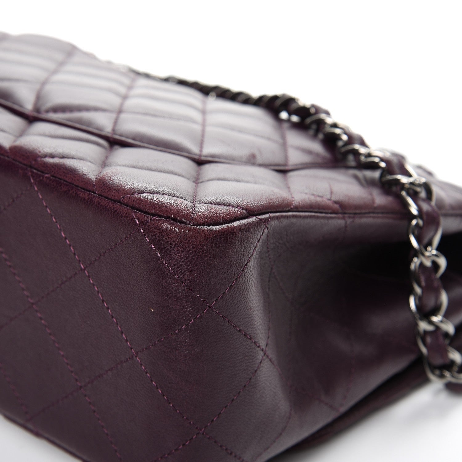Chanel Lambskin Quilted Jumbo Double Flap Dark Purple 12 of 15