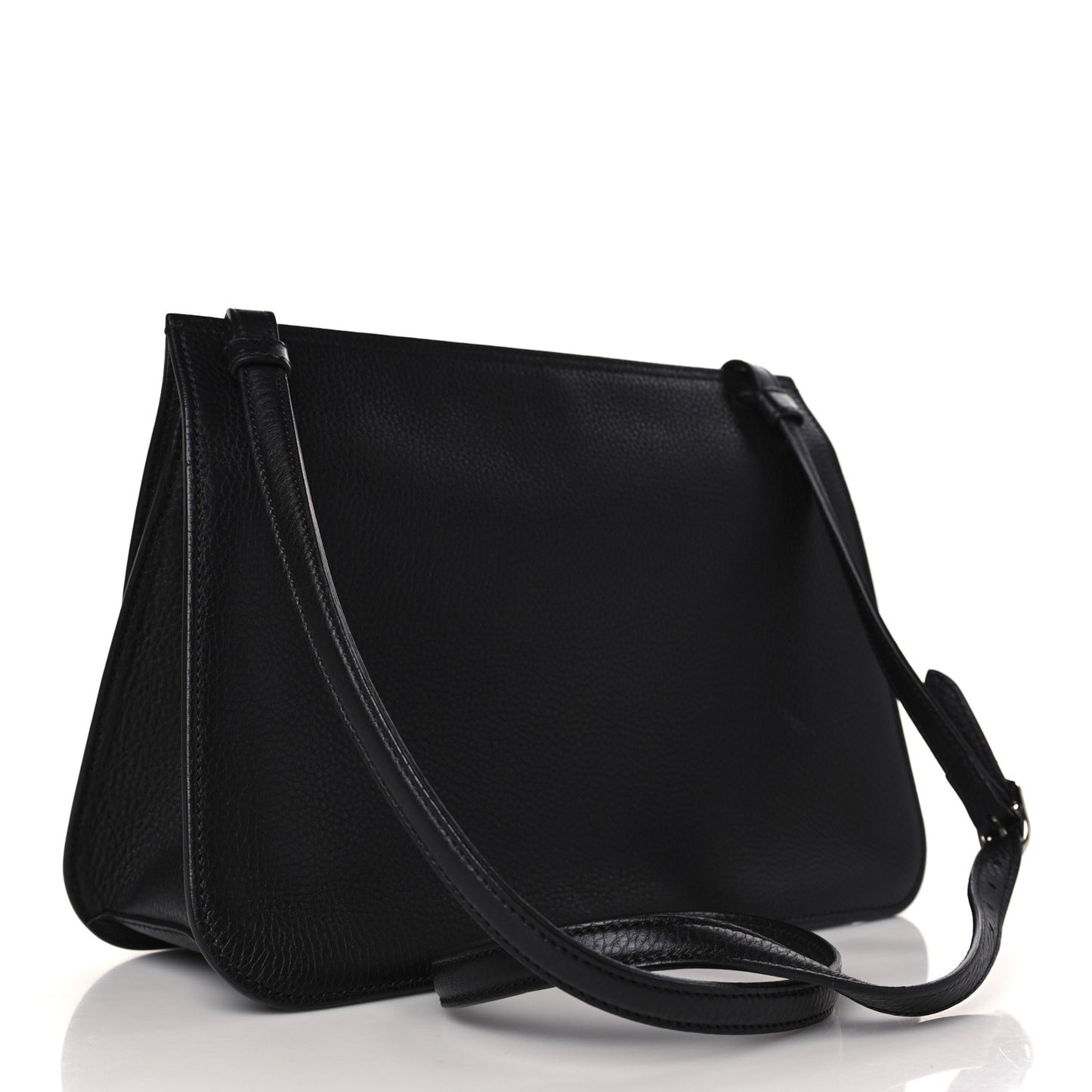 Pebbled Calfskin Medium Bamboo Daily Flap Shoulder Bag Black