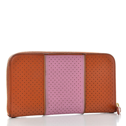 Prada Saffiano Perforated Striped Zip Around Wallet Papaya Caramel 3 of 6