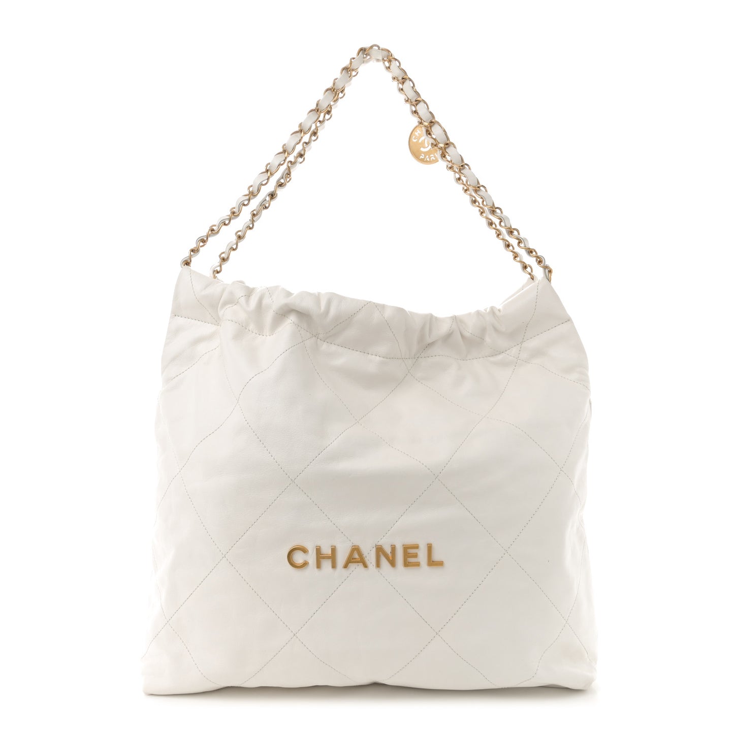 Shiny Calfskin Quilted Small Chanel 22  White