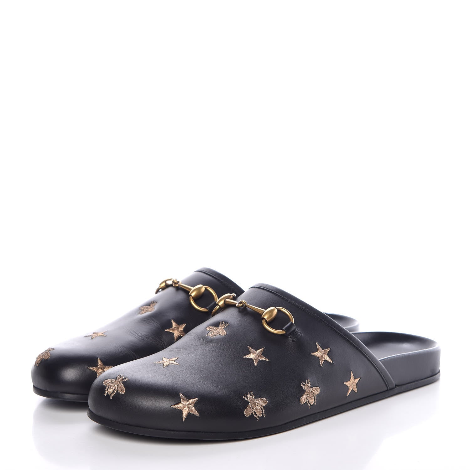 Gucci Calfskin Bee Star Embroidered Mens Horsebit River Slippers 12 Black 3 of 9