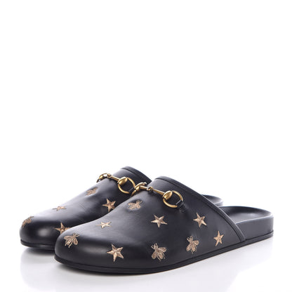 Gucci Calfskin Bee Star Embroidered Mens Horsebit River Slippers 12 Black 3 of 9