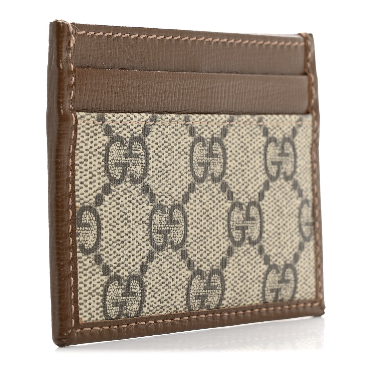 GG Supreme Monogram Azalea Calfskin Retro Interlocking G Card Holder Beige Ebony Brown Sugar
