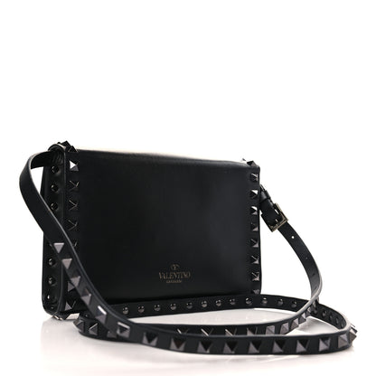 Valentino Garavani Vitello Monochrome Mini Rockstud Flap Wallet on Strap Black 3 of 8