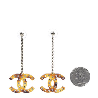 Chanel CC Crystal Drop Earrings Tortoise 2 of 5