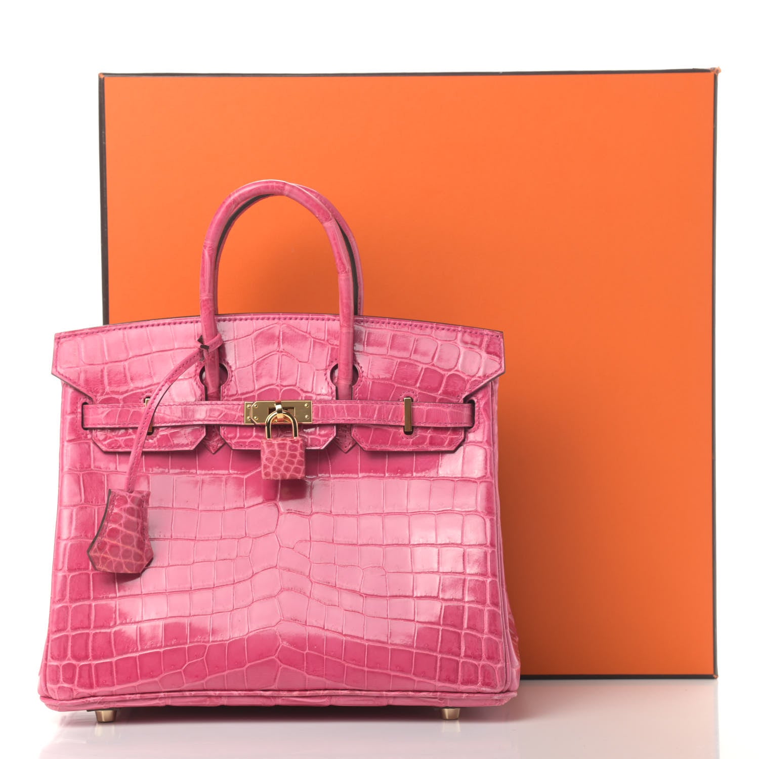 Hermes Shiny Niloticus Crocodile Birkin 25 Rose Tyrien 9 of 9