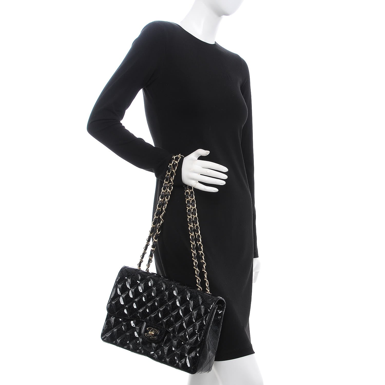 Chanel Patent Quilted Sparkle Glitter Jumbo Single Flap Black 3 of 10