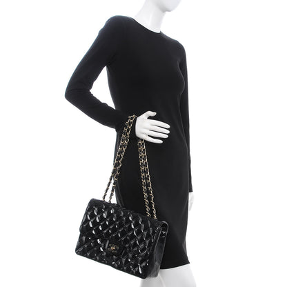 Chanel Patent Quilted Sparkle Glitter Jumbo Single Flap Black 3 of 10