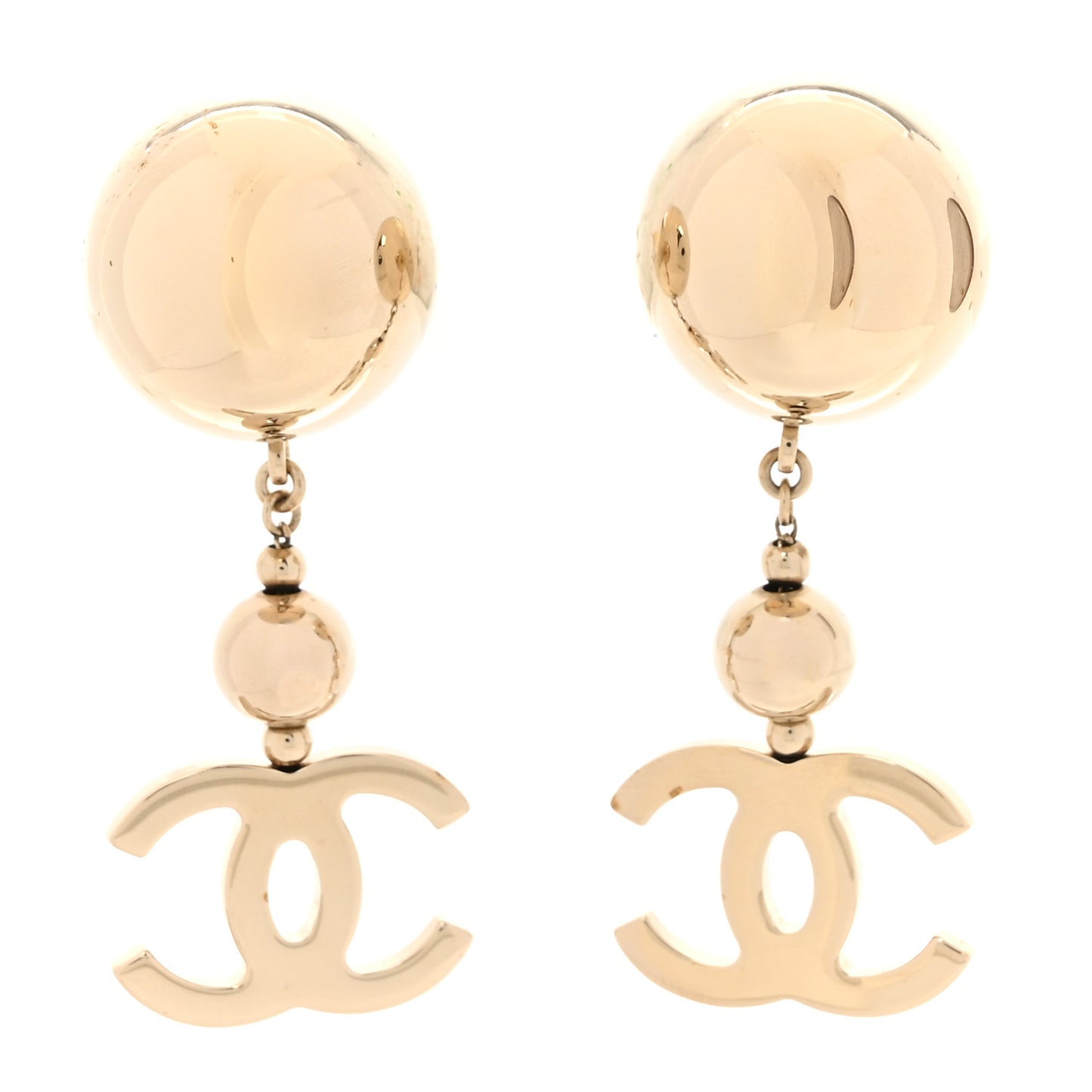 Metal CC Drop Earrings Gold