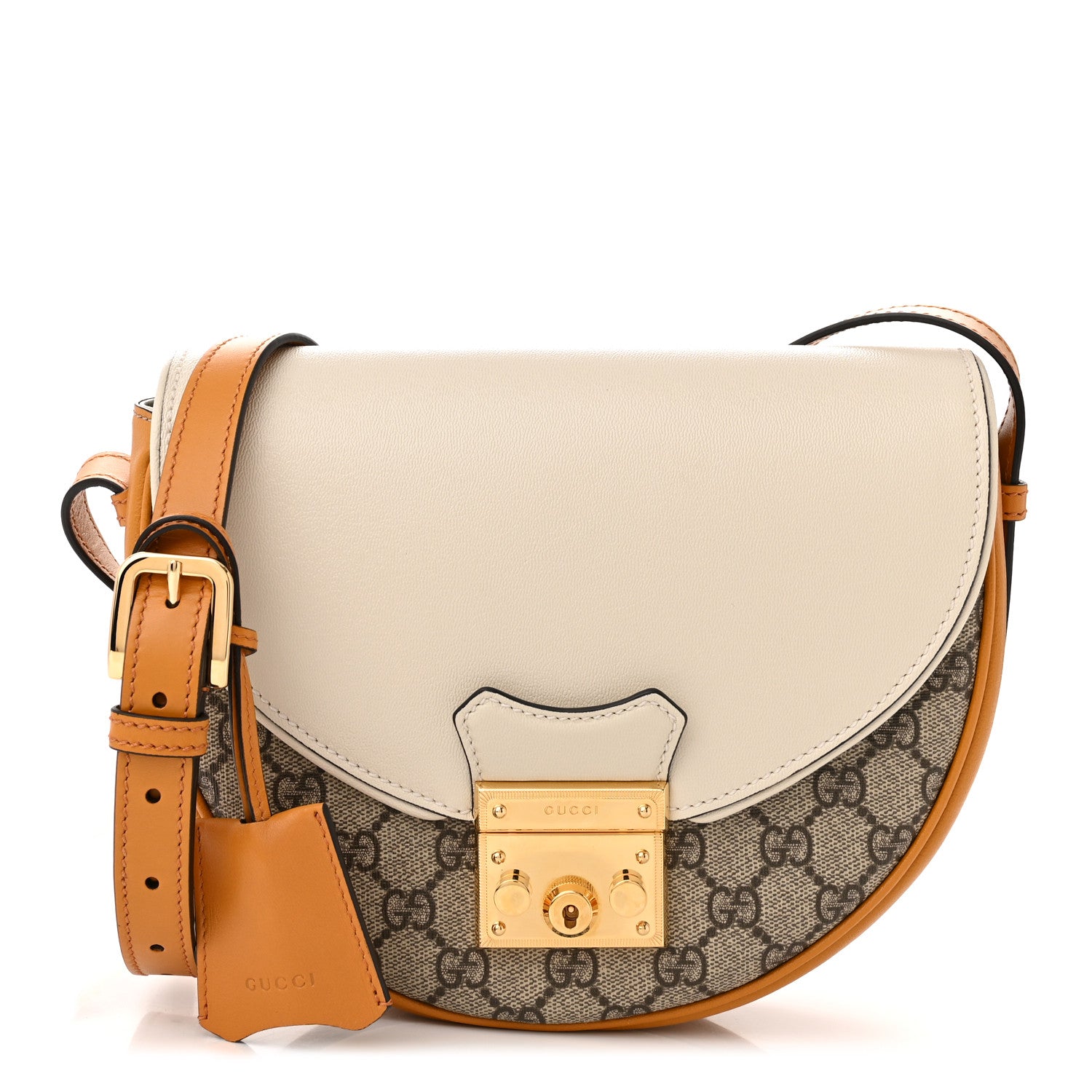 Gucci GG Supreme Monogram Calfskin Small Padlock Messenger Shoulder Bag Beige Mystic White Sun Oil 1 of 10