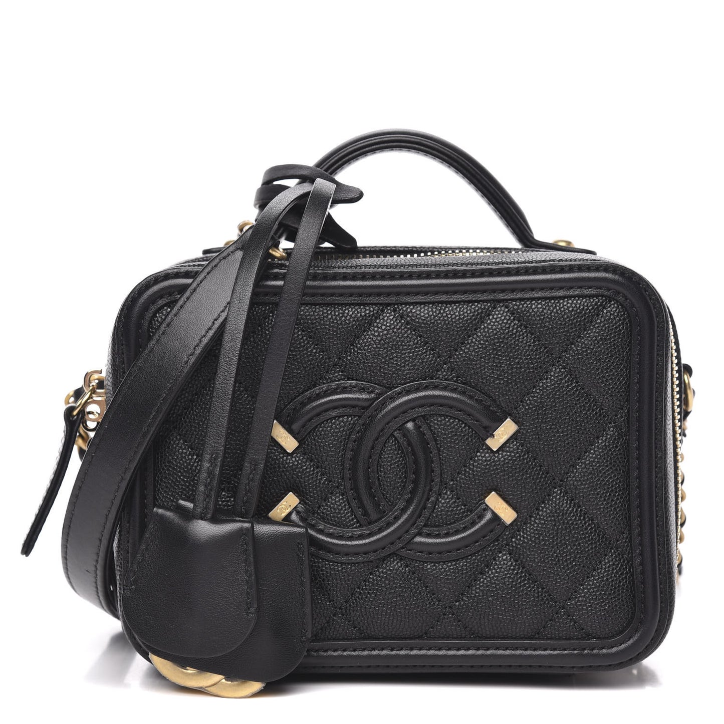 Caviar Quilted Small CC Filigree Vanity Case Black