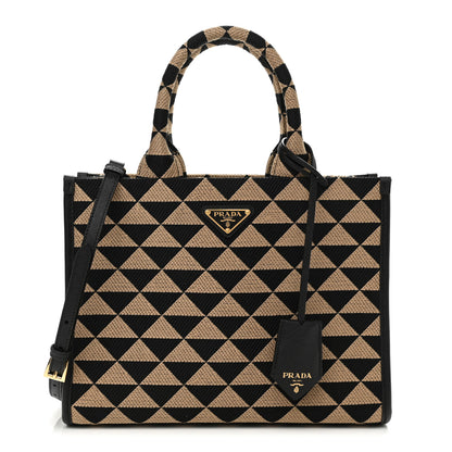 Prada Jacquard Saffiano Triangolo Symbole Embroidered Small Tote Black Corda 1 of 10