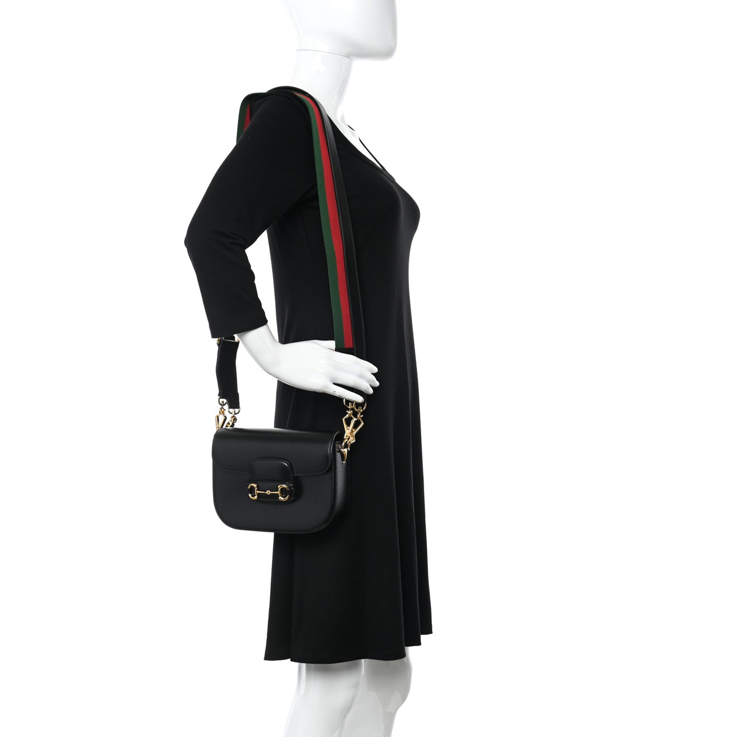 Azalea Calfskin Web Mini Horsebit 1955 Shoulder Bag Black